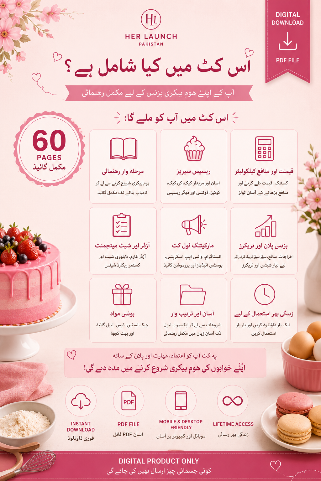 Home Bakery Starter Kit Pakistan – 60 Page Urdu Digital Guide + Business Toolkit
