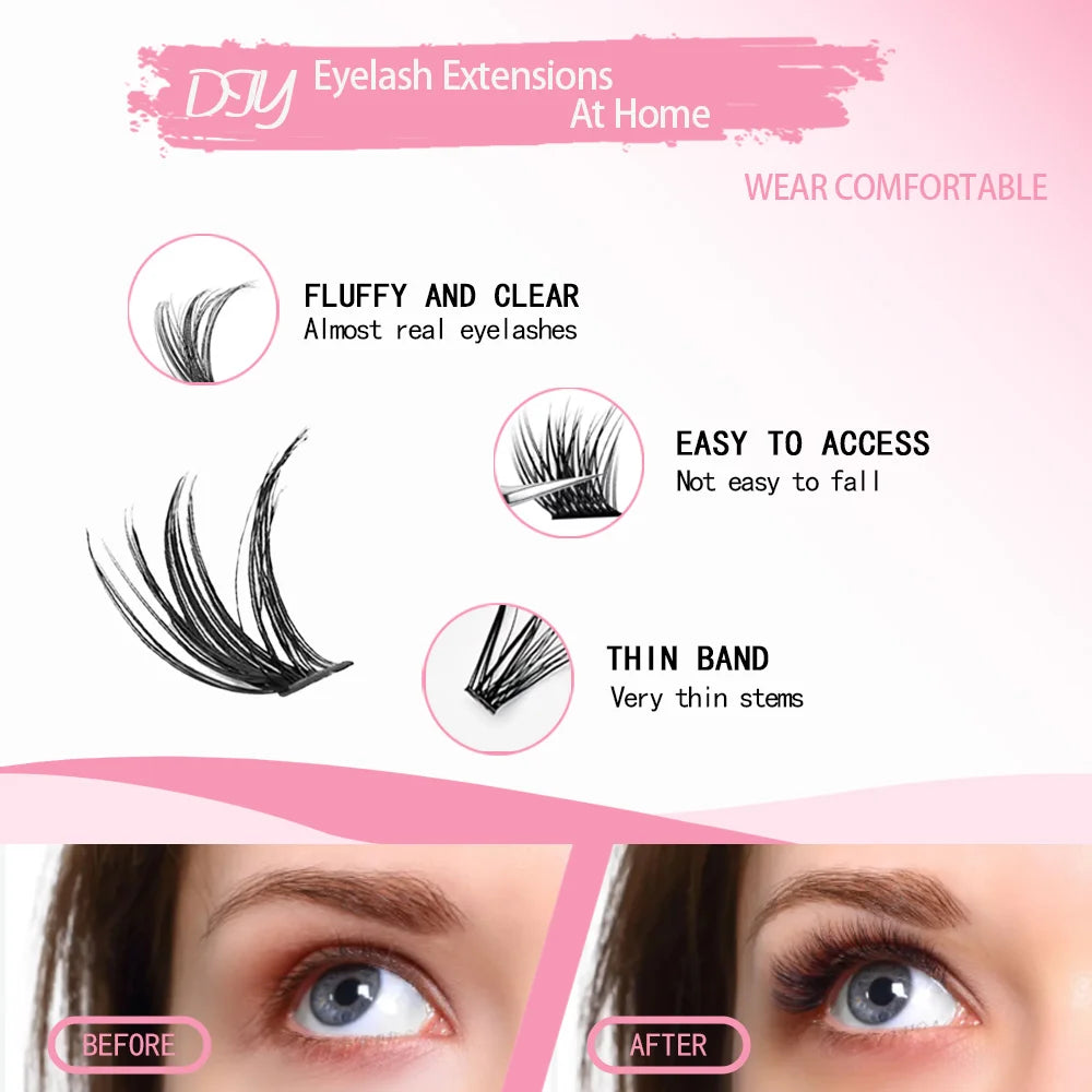 3D 190 PCS Cluster Lashes Kit – Lash Bond and Seal, Makeup Tools,DIY Lash Extension Set with Glue Accessories and Eyelash Curler