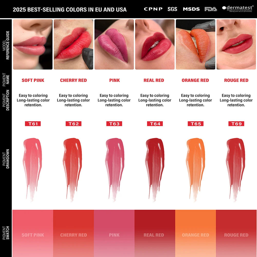 FAMISOO 6 Best Selling Colors 5ML Permanent Makeup Pigments Tattoo Lips Pigments Sample Size Tattoo Pigments PMU Tattoo Ink Set
