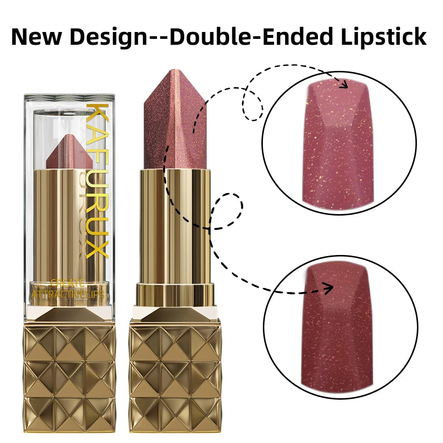 Two Tone Colors Lip Liner Pen with Glitter Matte Velvet Finish Smooth Metallic Lipstick Pearlecescent Lip Tint Makeup Gifts