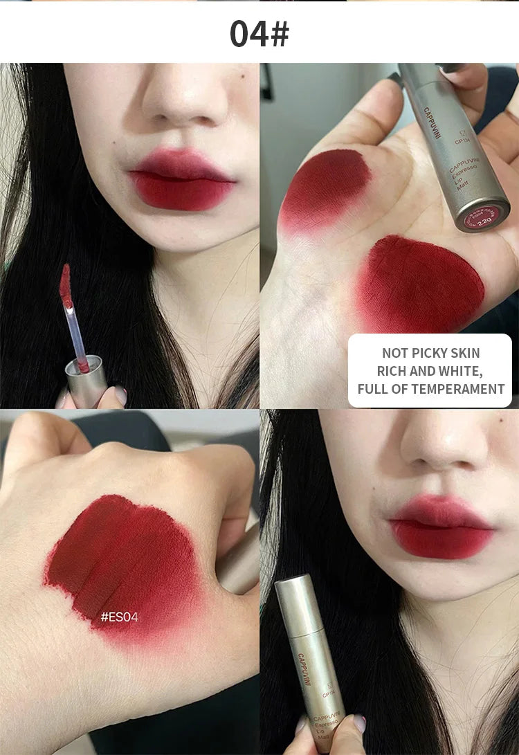 Cappuvini Espresso Matte Lipstick Velvet Lip Glaze Waterproof Long-lasting Texture Smooth Glossy Makeup Setting Lip Color