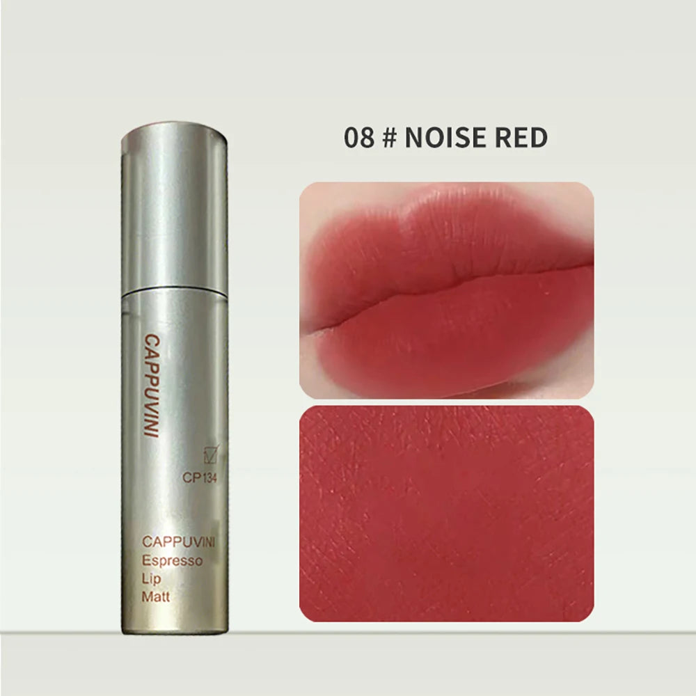 Cappuvini Espresso Matte Lipstick Velvet Lip Glaze Waterproof Long-lasting Texture Smooth Glossy Makeup Setting Lip Color
