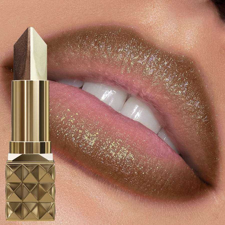 Two Tone Colors Lip Liner Pen with Glitter Matte Velvet Finish Smooth Metallic Lipstick Pearlecescent Lip Tint Makeup Gifts