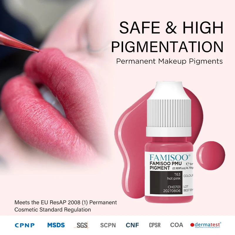 FAMISOO 6 Best Selling Colors 5ML Permanent Makeup Pigments Tattoo Lips Pigments Sample Size Tattoo Pigments PMU Tattoo Ink Set