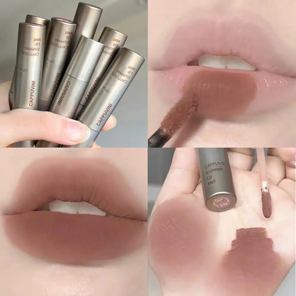 Cappuvini Espresso Matte Lipstick Velvet Lip Glaze Waterproof Long-lasting Texture Smooth Glossy Makeup Setting Lip Color