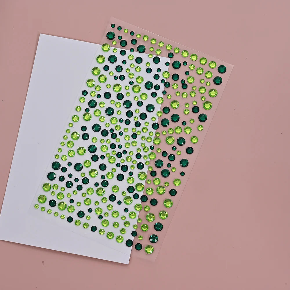 1Pcs 3D Emerald Green Face Jewels Tattoo Stickers Round Rhinestones Temporary Tattoos for Party Makeup DIY Body Diamond Decals &