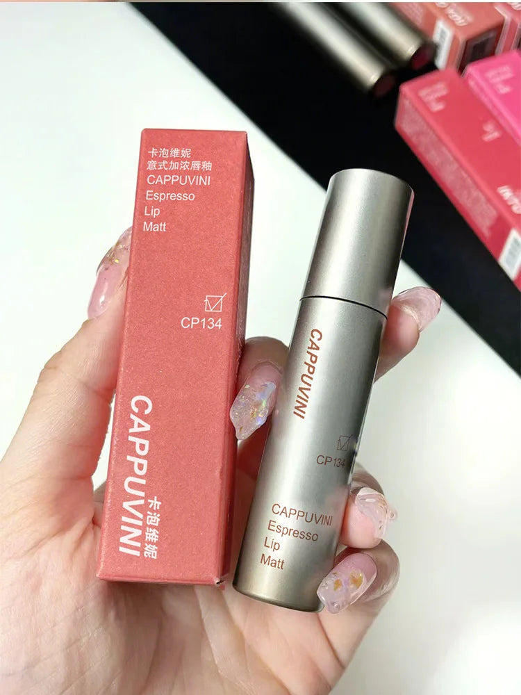 Cappuvini Espresso Matte Lipstick Velvet Lip Glaze Waterproof Long-lasting Texture Smooth Glossy Makeup Setting Lip Color