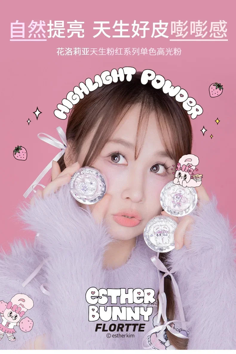 FLORTTE BUNNY Monochrome highlighting powder Naturally Brightening Facial Blush Cream High Gloss Face Blusher Makeup Cosmetics