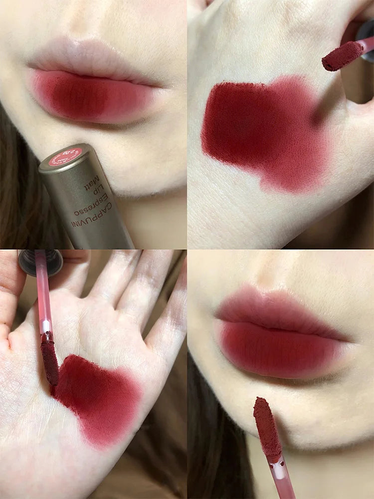 Cappuvini Espresso Matte Lipstick Velvet Lip Glaze Waterproof Long-lasting Texture Smooth Glossy Makeup Setting Lip Color