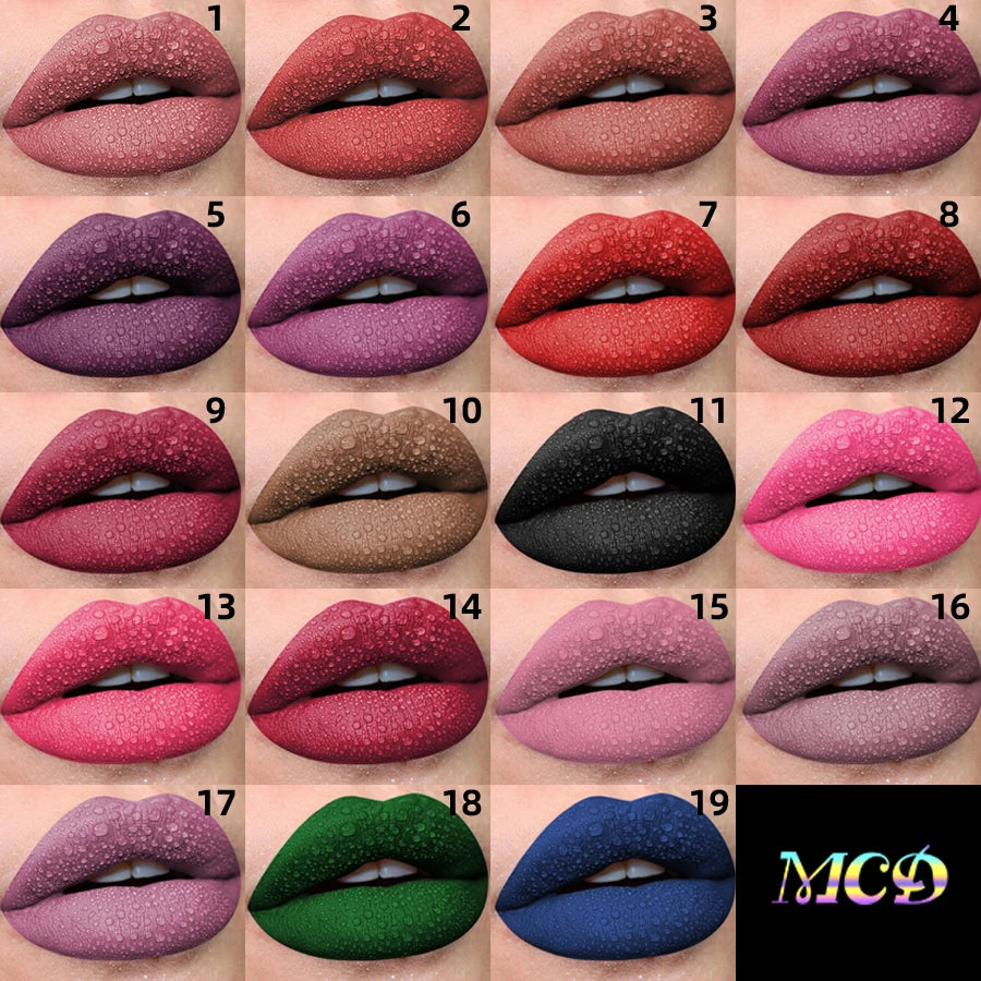 19 Colors Matte Velvet Lip Gloss Waterproof Liquid Lipstick Nude Black Lips Tint Makeup Lip Glaze Cosmetics Red Lip Stain Beauty