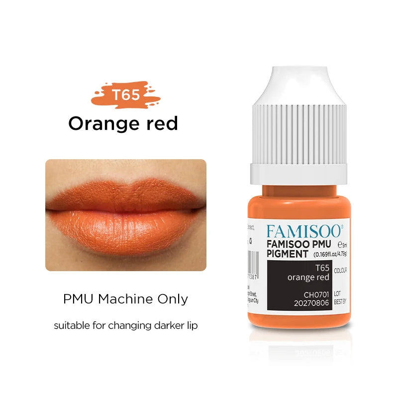 FAMISOO 6 Best Selling Colors 5ML Permanent Makeup Pigments Tattoo Lips Pigments Sample Size Tattoo Pigments PMU Tattoo Ink Set