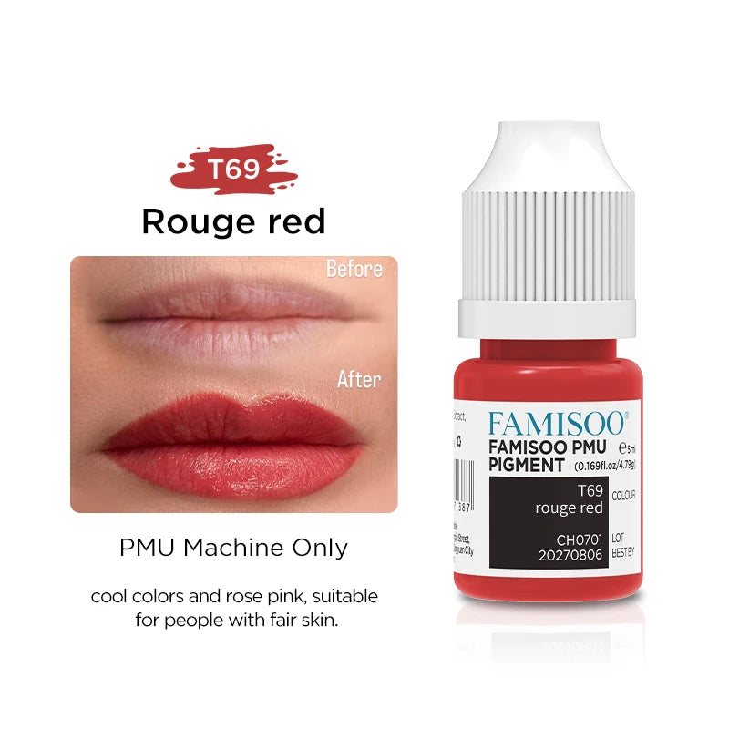 FAMISOO 6 Best Selling Colors 5ML Permanent Makeup Pigments Tattoo Lips Pigments Sample Size Tattoo Pigments PMU Tattoo Ink Set