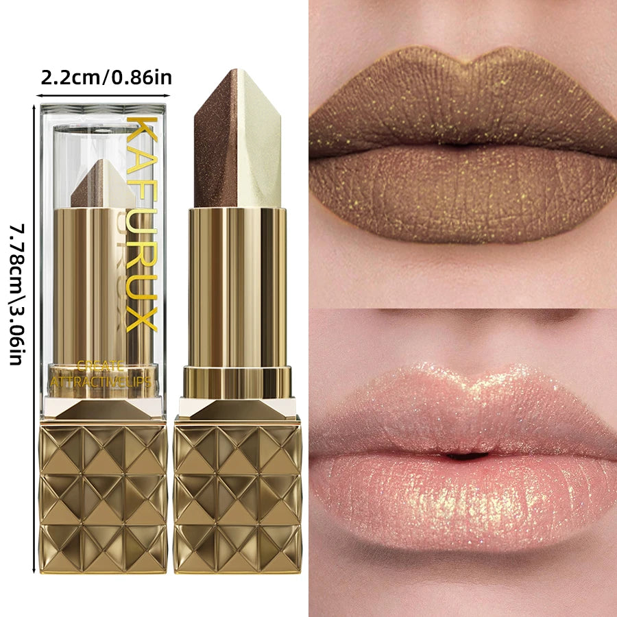 Two Tone Colors Lip Liner Pen with Glitter Matte Velvet Finish Smooth Metallic Lipstick Pearlecescent Lip Tint Makeup Gifts