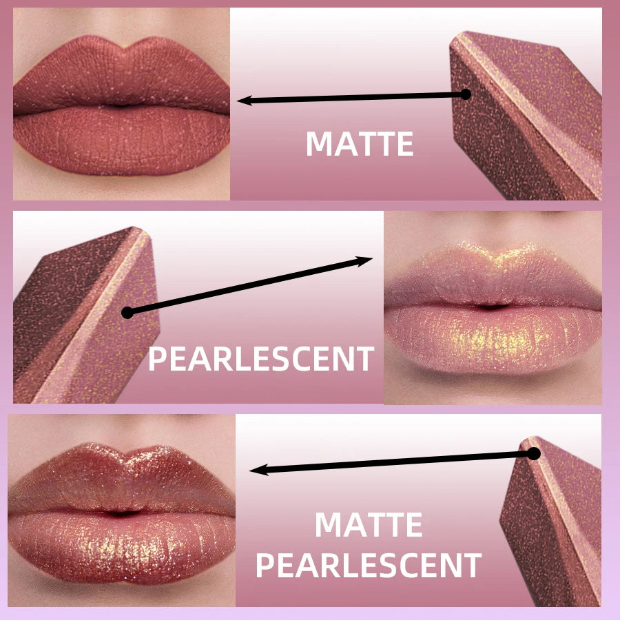 Two Tone Colors Lip Liner Pen with Glitter Matte Velvet Finish Smooth Metallic Lipstick Pearlecescent Lip Tint Makeup Gifts
