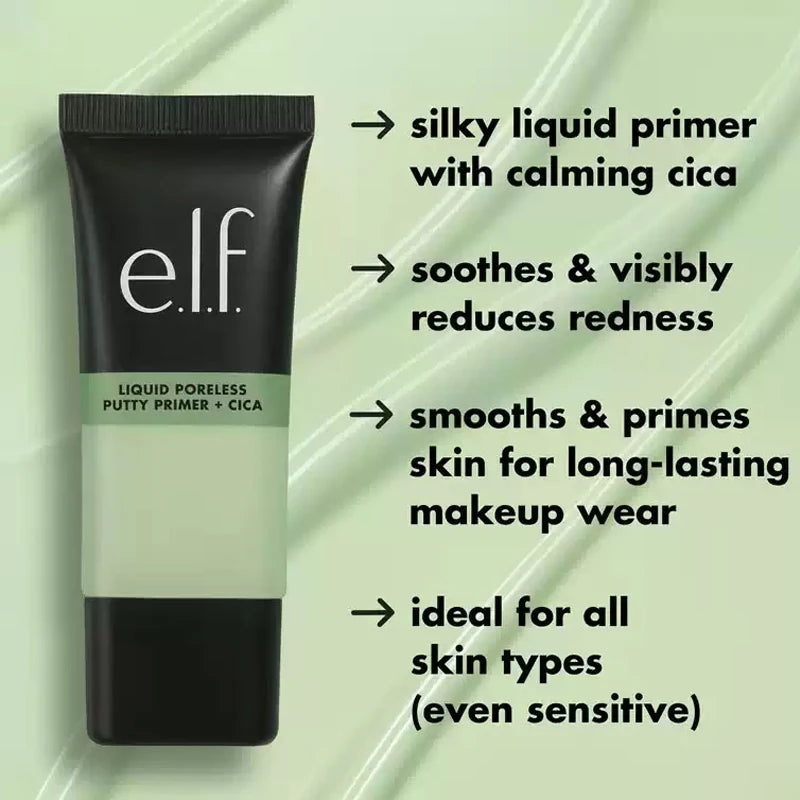 Elf Green Primer Silky Liquid Primer with A Weightless Feel Grips Makeup for Long-lasting Wear Foundation Suits All Skin Types