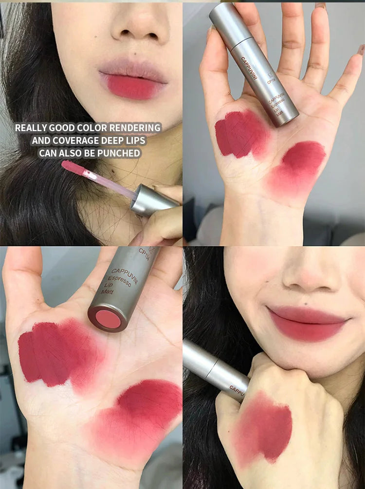 Cappuvini Espresso Matte Lipstick Velvet Lip Glaze Waterproof Long-lasting Texture Smooth Glossy Makeup Setting Lip Color