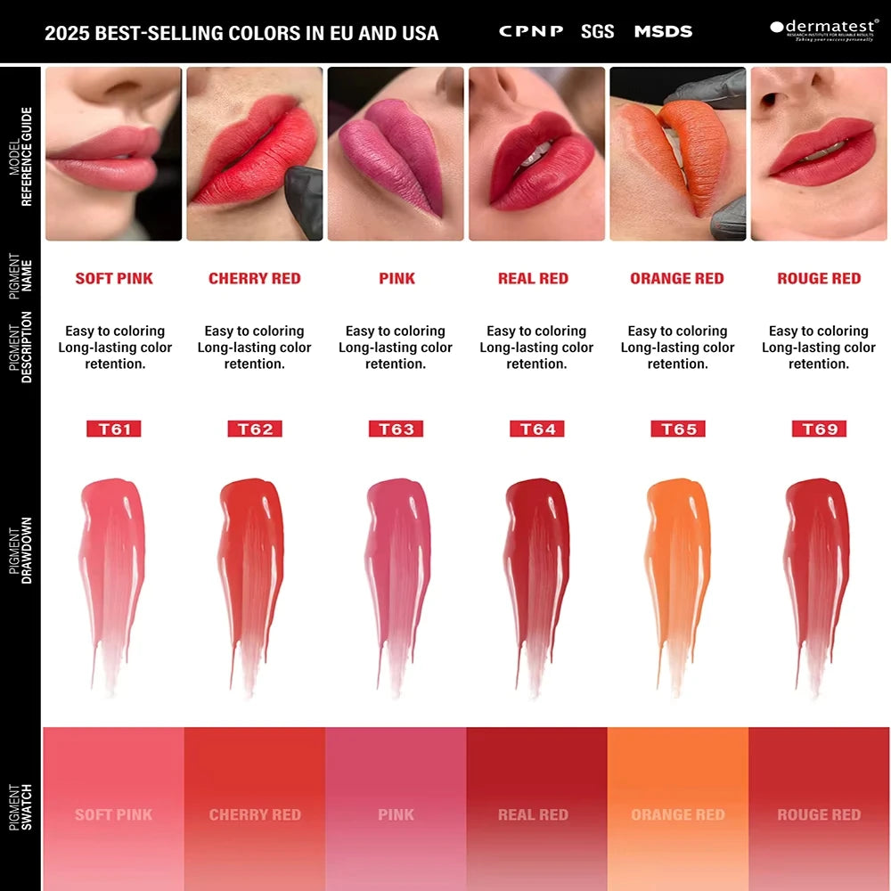 FAMISOO 6 Best Selling Colors 5ML Permanent Makeup Pigments Tattoo Lips Pigments Sample Size Tattoo Pigments PMU Tattoo Ink Set
